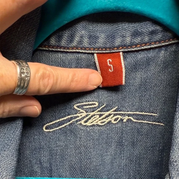 Stetson Blue Distressed cropped Denim Jacket with western embroidered back. - Picture 5 of 5